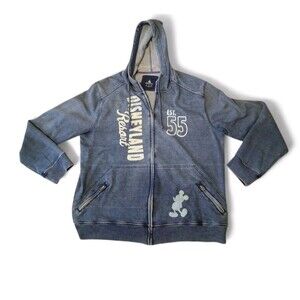 Disney Parks Disneyland Resort XL Blue Full Zip Hoodie Jacket Stone Washed